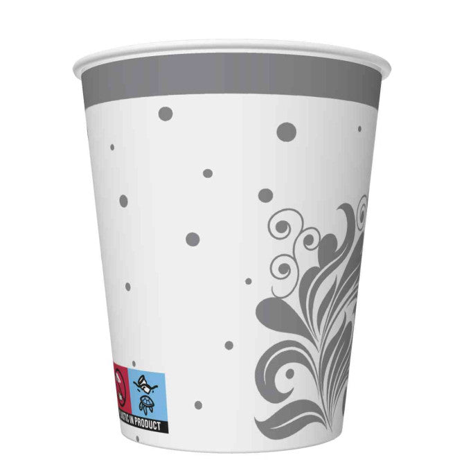 Papīra glāzes ar sudraba apdruku 18cm 8gab