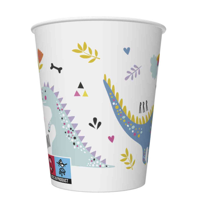 Papīra glāzēs Jautrie dinozauri 250ml 8gab
