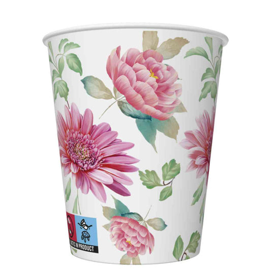 Papīra glāzes Rozā ziedi 250ml 8gab
