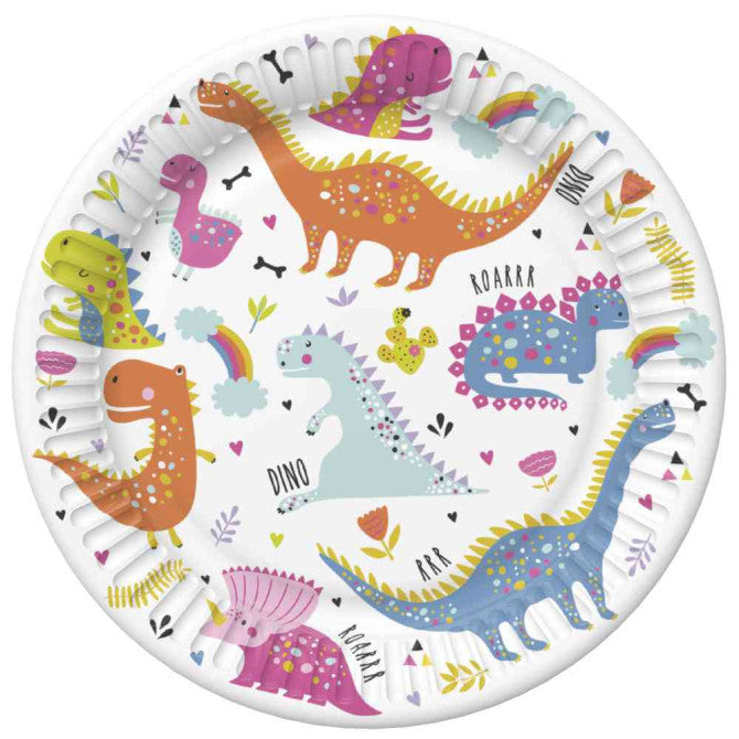 Papīra sķīvis Jautrie dinozauri 18cm 8gab