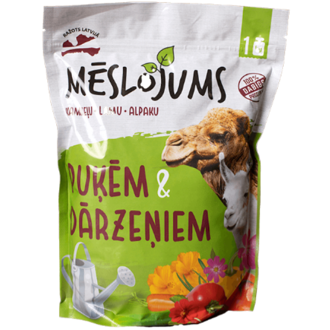 Mēslojums puķēm un dārzeņiem (Kamieļu, lamu un alpaku mēsli granulēti 1KG)