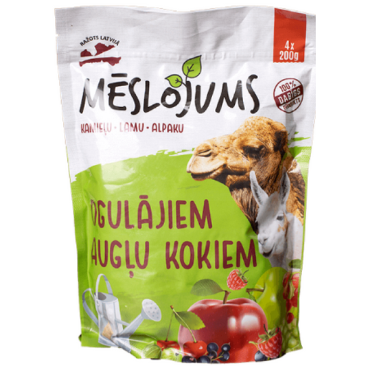 Mēslojums ogulājiem un augļu kokiem (Kamieļu, lamu un alpaku mēsli granulēti 800 gr)