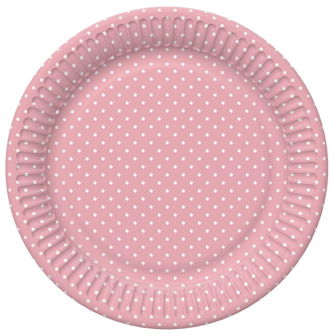 Papīra šķīvis rozā ar pumpiņām 22.7cm 8gab