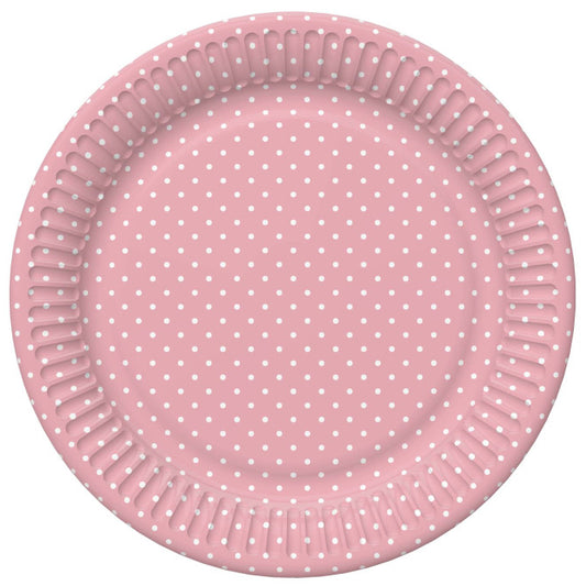 Papīra šķīvis rozā ar pumpiņām 22.7cm 8gab
